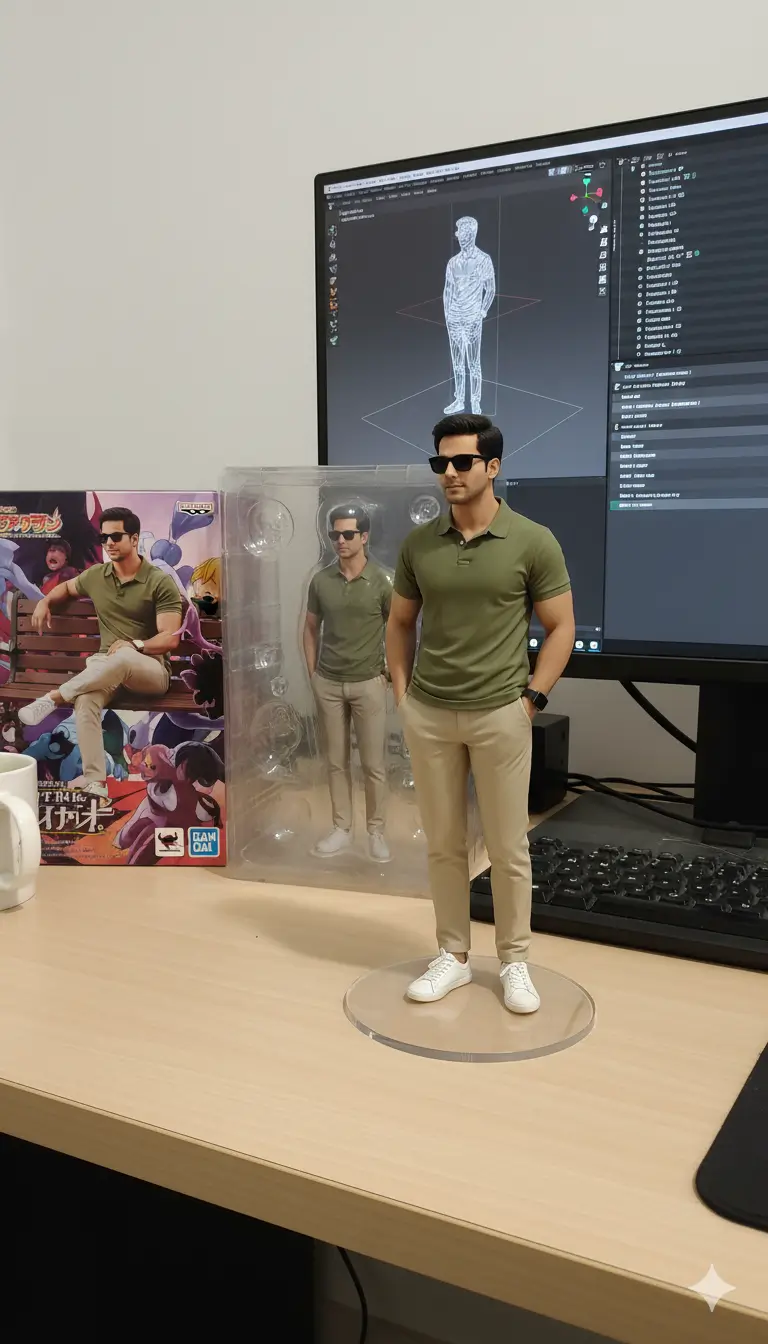 Realistic PVC Figurine on Desk with Modeling Display